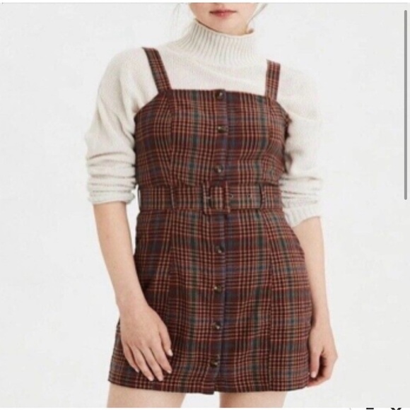 Aerie Button-Front Plaid Belted Mini Dress – Size Medium - Picture 1 of 4